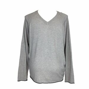 Mills Supply Sweater XL Gray V Neck Long Sl Lightweight Wool Cashmere Pullover